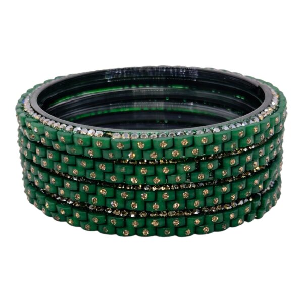 Glass Bangles- Green Color- 4 Bangles Set, Product Code: V-2500