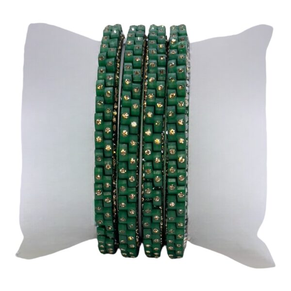 Glass Bangles- Green Color- 4 Bangles Set, Product Code: V-2500 - Image 2