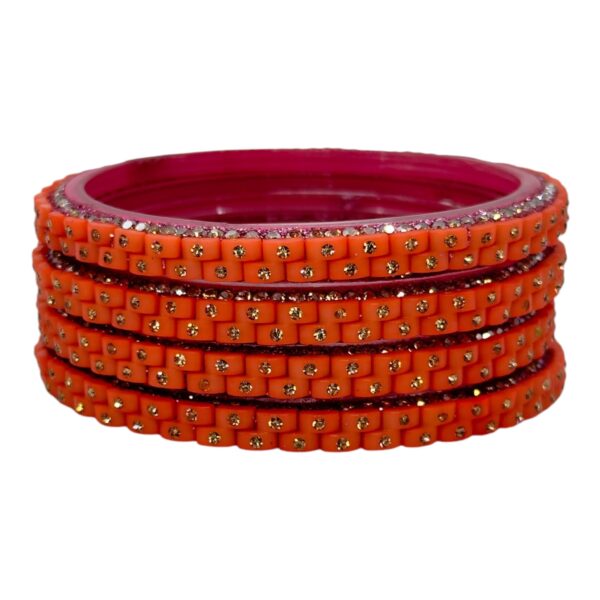 Glass Bangles- Orange Color- 4 Bangles Set, Product Code: V-2502