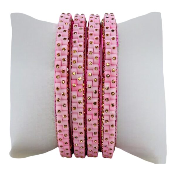 Glass Bangles- Pink Color- 4 Bangles Set, Product Code: V-2503 - Image 2