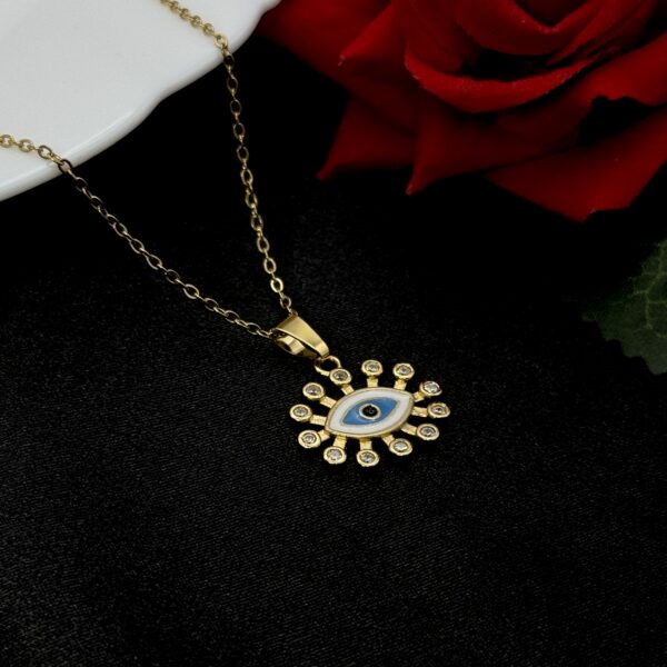 Stainless Steel Gold Plated Hanging Evil Eye Necklace, Product Code: D-5162