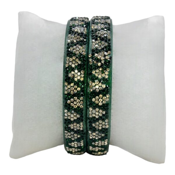 Lac Bangles- Dark Green Color- 2 Bangles Set, Product Code: V-2519 - Image 2