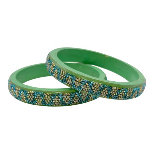 Lac Bangles- Green Blue Color- 2 Bangles Set, Product Code: V-2524