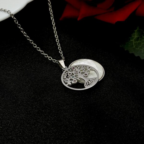 Stainless Steel Life Of Tree Pendent White Shell Necklace, Product Code: D-5164