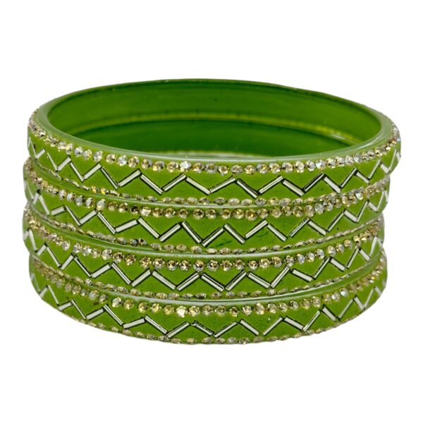 Glass Bangles- Pista Green Color- 4 Bangles Set, Product Code: V-2538