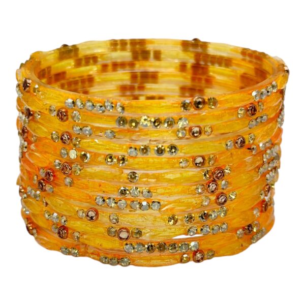 Glass Bangles- Light Orange Color- 12 Bangles Set, Product Code: V-2540