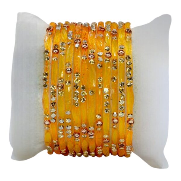 Glass Bangles- Light Orange Color- 12 Bangles Set, Product Code: V-2540 - Image 2