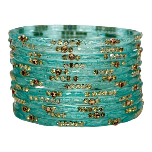 Glass Bangles- Sea Blue Color- 12 Bangles Set, Product Code: V-2541