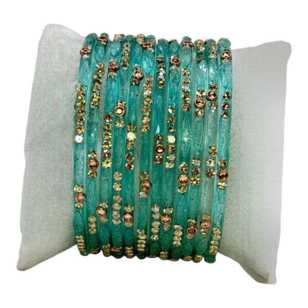 Glass Bangles- Sea Blue Color- 12 Bangles Set, Product Code: V-2541 - Image 2