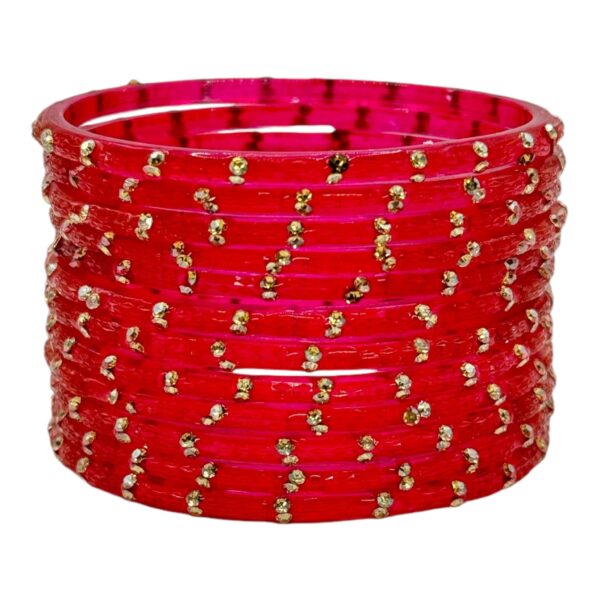 Glass Bangles- Pink Color- 12 Bangles Set, Product Code: V-2542