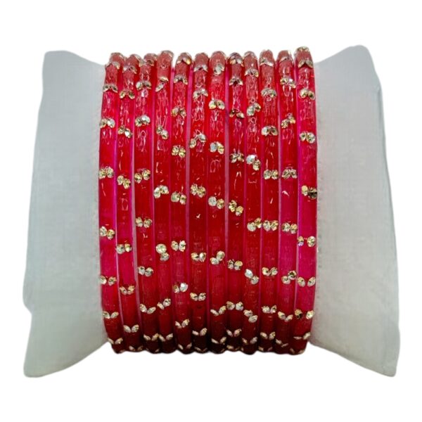 Glass Bangles- Pink Color- 12 Bangles Set, Product Code: V-2542 - Image 2