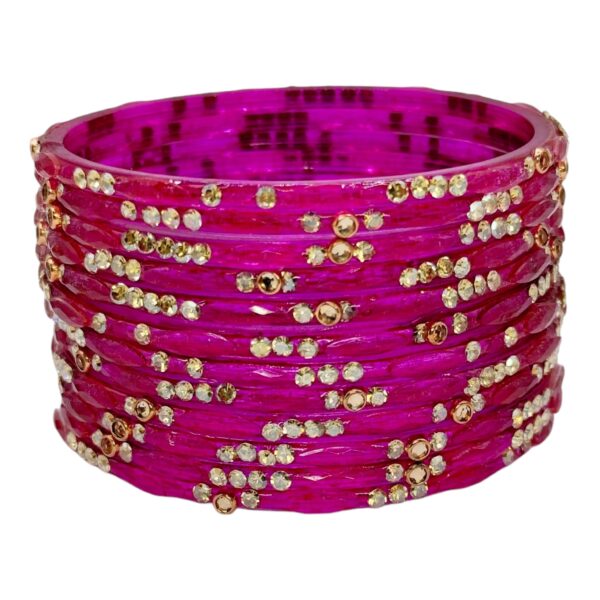 Glass Bangles- Dark Pink Color- 12 Bangles Set, Product Code: V-2544