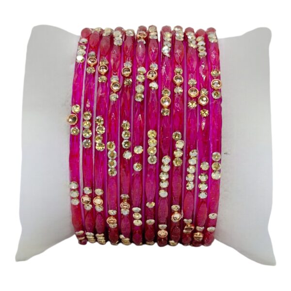 Glass Bangles- Dark Pink Color- 12 Bangles Set, Product Code: V-2544 - Image 2