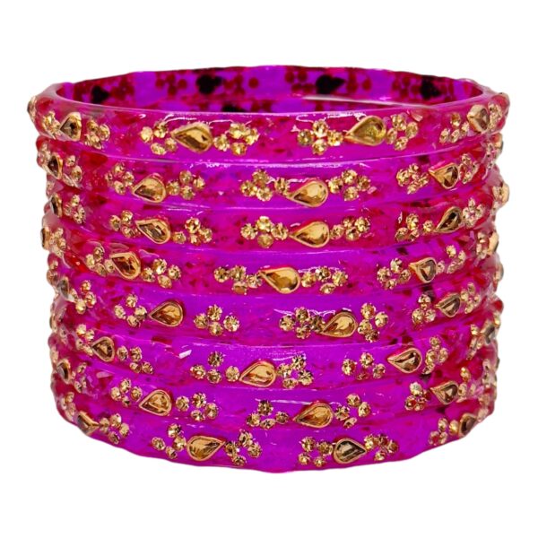 Glass Bangles- Pink Color- 8 Bangles Set, Product Code: V-2545