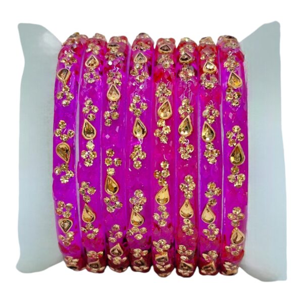 Glass Bangles- Pink Color- 8 Bangles Set, Product Code: V-2545 - Image 2