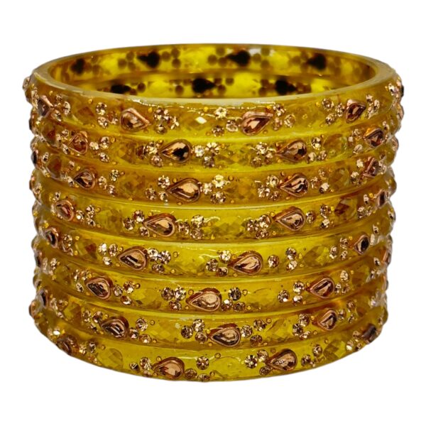 Glass Bangles- Yellow Green Color- 8 Bangles Set, Product Code: V-2548