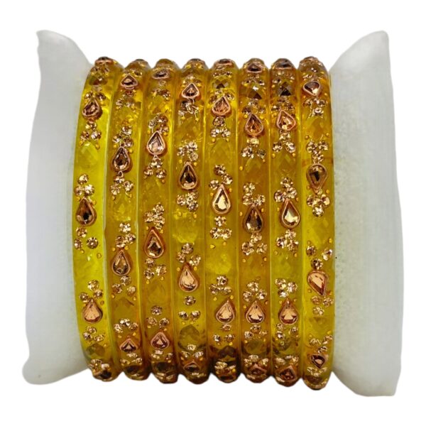 Glass Bangles- Yellow Green Color- 8 Bangles Set, Product Code: V-2548 - Image 2