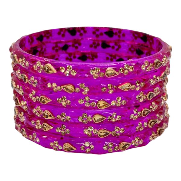 Glass Bangles- Pink Color- 6 Bangles Set, Product Code: V-2550