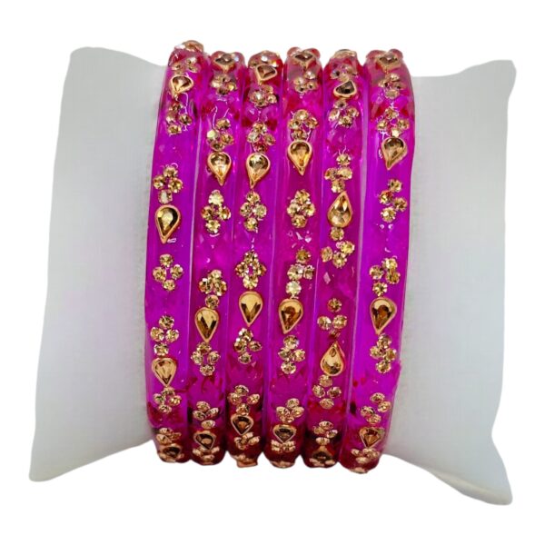 Glass Bangles- Pink Color- 6 Bangles Set, Product Code: V-2550 - Image 2