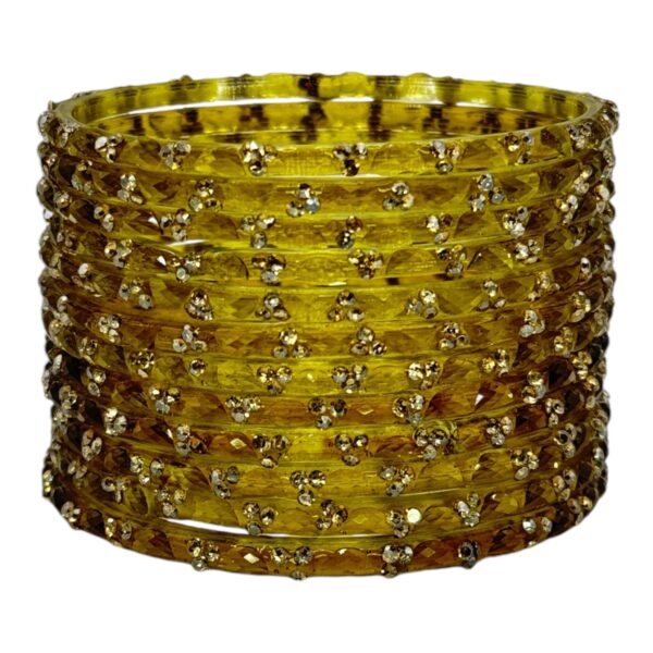 Glass Bangles- Yellow Green Color- 12 Bangles Set, Product Code: V-2551