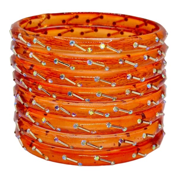 Glass Bangles- Orange Color- 8 Bangles Set, Product Code: V-2554