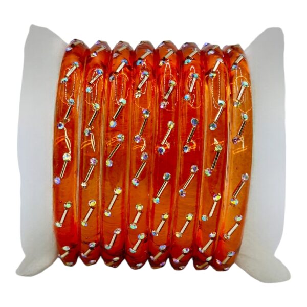 Glass Bangles- Orange Color- 8 Bangles Set, Product Code: V-2554 - Image 2