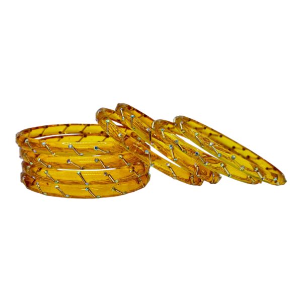 Glass Bangles- Yellow Color- 8 Bangles Set, Product Code: V-2555