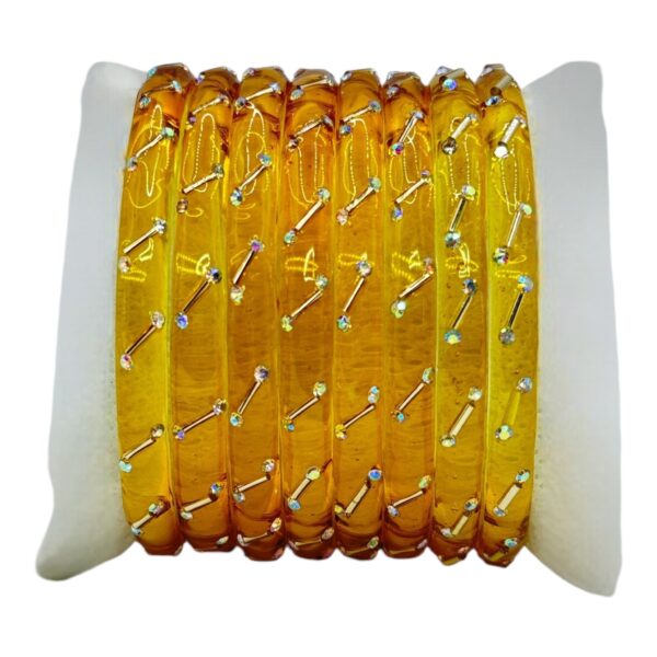 Glass Bangles- Yellow Color- 8 Bangles Set, Product Code: V-2555 - Image 2