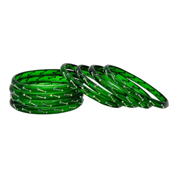 Glass Bangles- Green Color- 8 Bangles Set, Product Code: V-2556