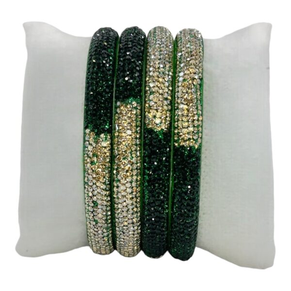 Glass Bangles- Green Color- 4 Bangles Set, Product Code: V-2557 - Image 2