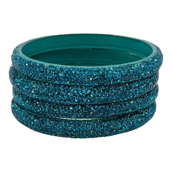 Glass Bangles- Peacock Blue Color- 4 Bangles Set, Product Code: V-2558