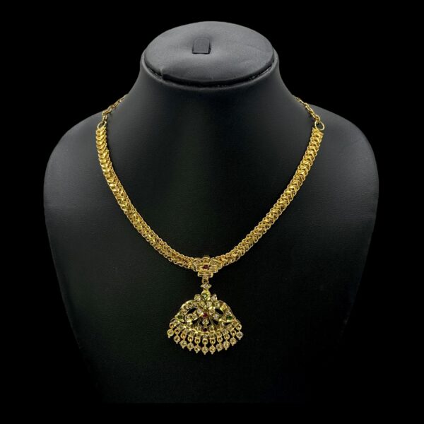 Premium AD- Gold Necklace- Unique Design- AD, Ruby & Green Color Stones, Product Code: V-1676