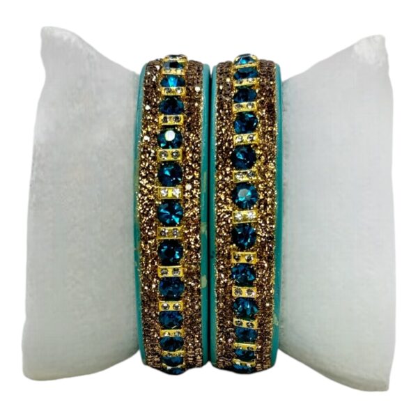 Lac Bangles- Peacock Blue Color- 2 Bangles Set, Product Code: V-2565 - Image 2