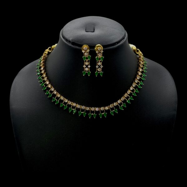 Premium AD- Gold Necklace- Arrow Design- AD & Green Color Stones- Studs, Product Code: V-1681