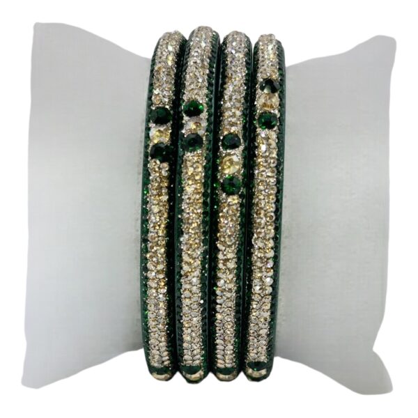 Lac Bangles- Green Color- 4 Bangles Set, Product Code: V-2572 - Image 2