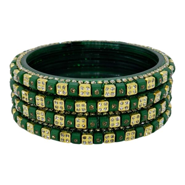 Lac Bangles- Green Color- 4 Bangles Set, Product Code: V-2579