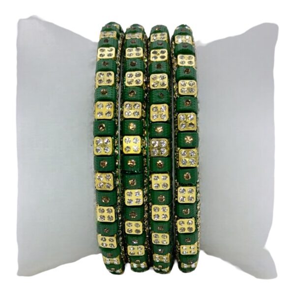 Lac Bangles- Green Color- 4 Bangles Set, Product Code: V-2579 - Image 2