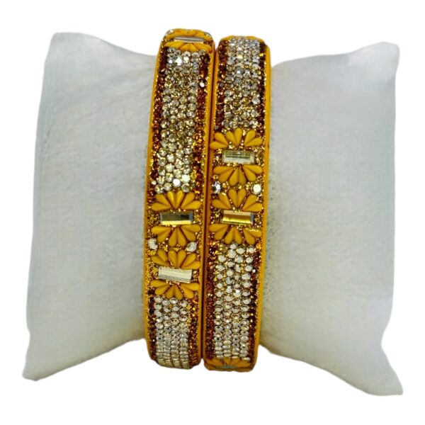 Lac Bangles- Yellow Color- 2 Bangles Set, Product Code: V-2591 - Image 2