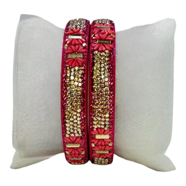 Lac Bangles- Pink Color- 2 Bangles Set, Product Code: V-2592 - Image 2