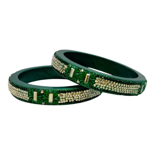 Lac Bangles- Green Color- 2 Bangles Set, Product Code: V-2593