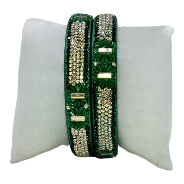 Lac Bangles- Green Color- 2 Bangles Set, Product Code: V-2593 - Image 2