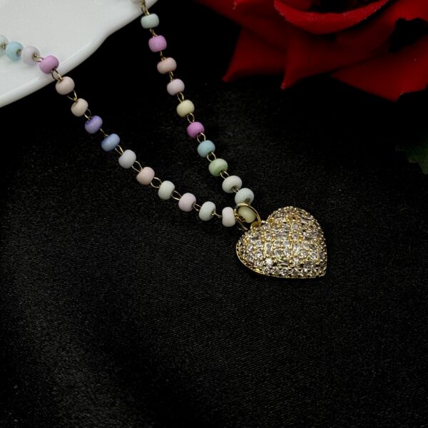 Stainless Steel Heart Shaped Pendent Pearl Chain Necklace, Product Code: D-5176