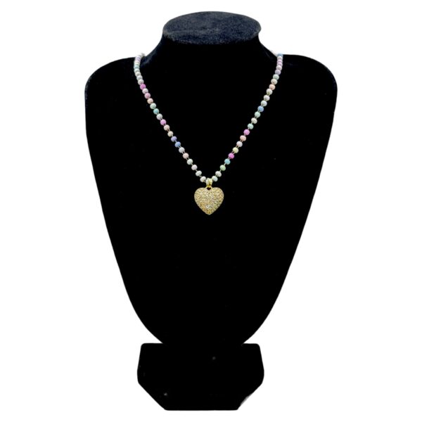 Stainless Steel Heart Shaped Pendent Pearl Chain Necklace, Product Code: D-5176 - Image 2