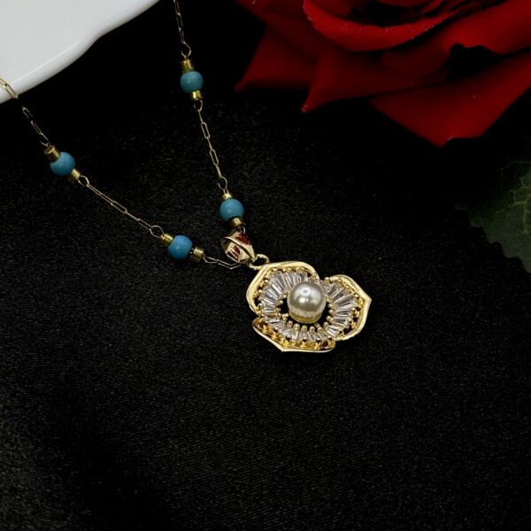 Stainless Steel Floral Pendent Pearl Chain Necklace , Product Code: D-5178