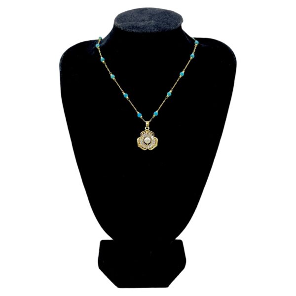 Stainless Steel Floral Pendent Pearl Chain Necklace , Product Code: D-5178 - Image 2