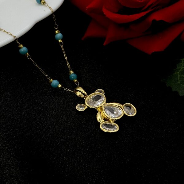 Stainless Steel Teddy Bear Pendent Pearl Chain Necklace, Product Code: D-5179