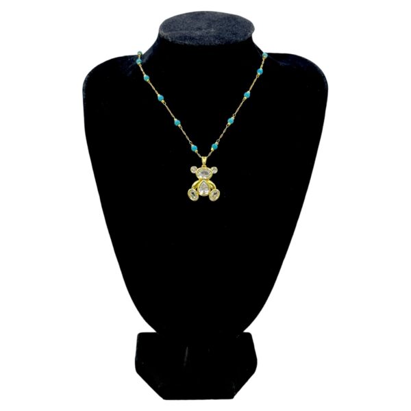 Stainless Steel Teddy Bear Pendent Pearl Chain Necklace, Product Code: D-5179 - Image 2