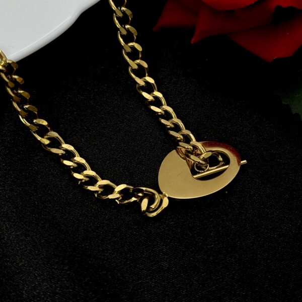 Stainless Steel Gold Plated Green Stone Studded Geometric Charm Chain Pendant-, Product Code: D-5183