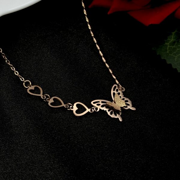 Stainless Steel Butterfly Heart Link Pendent Necklace, Product Code: D-5186