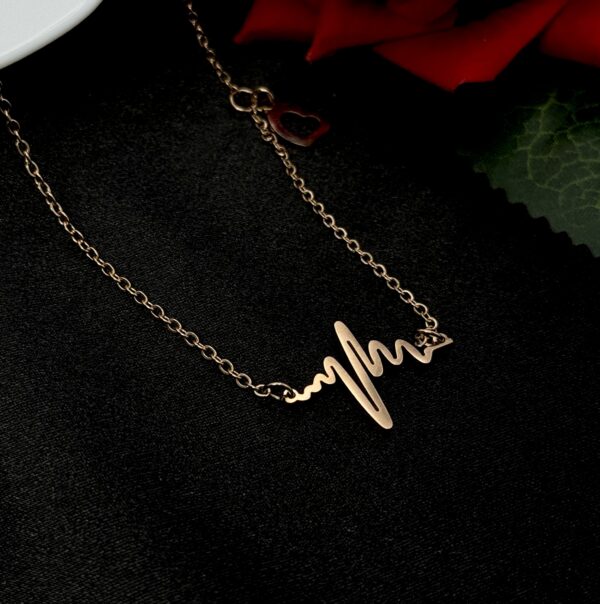 Stainless Steel Rosegold Plated HeartBeat Shaped Pendent Necklace, Product Code: D-5187